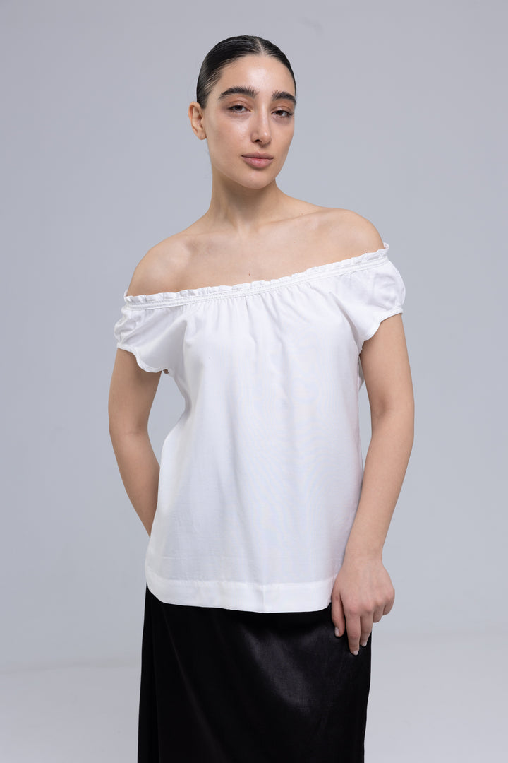 Silk Linen Elastic-Neck Blouse