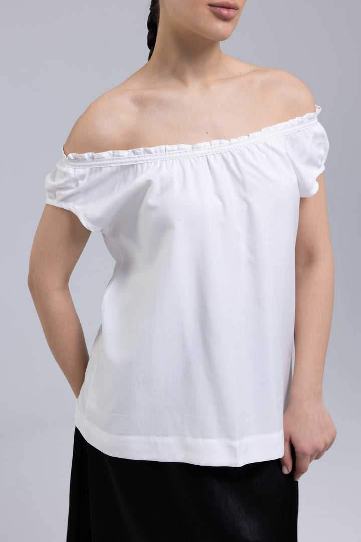 Silk Linen Elastic-Neck Blouse