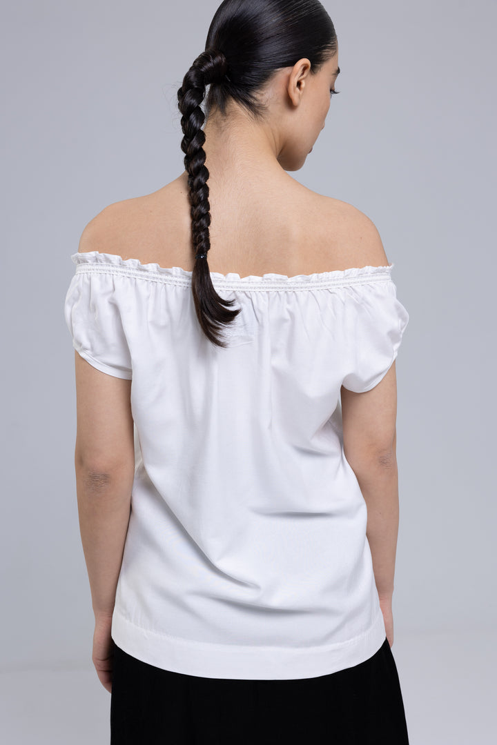 Silk Linen Elastic-Neck Blouse