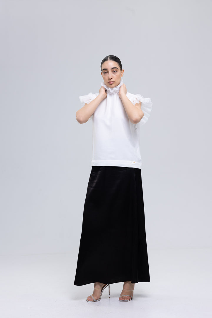 Silk Linen Frilled Lace Blouse