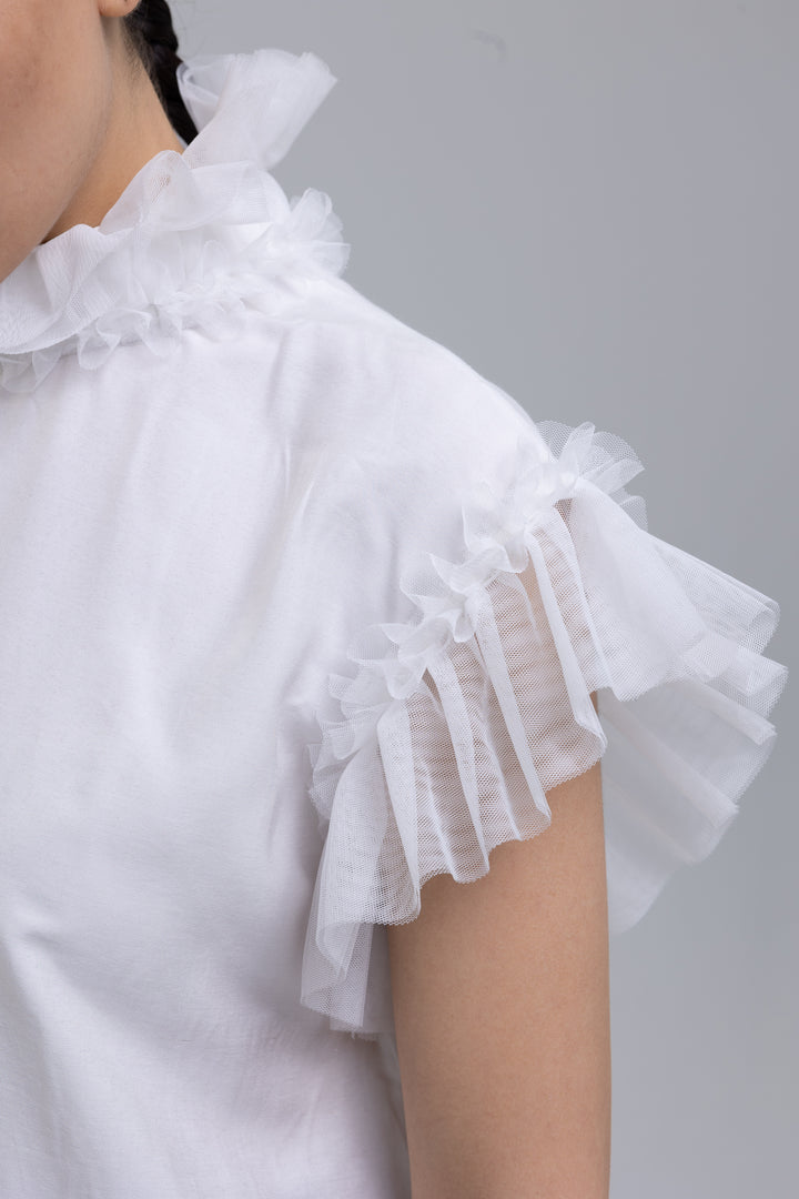 Silk Linen Frilled Lace Blouse