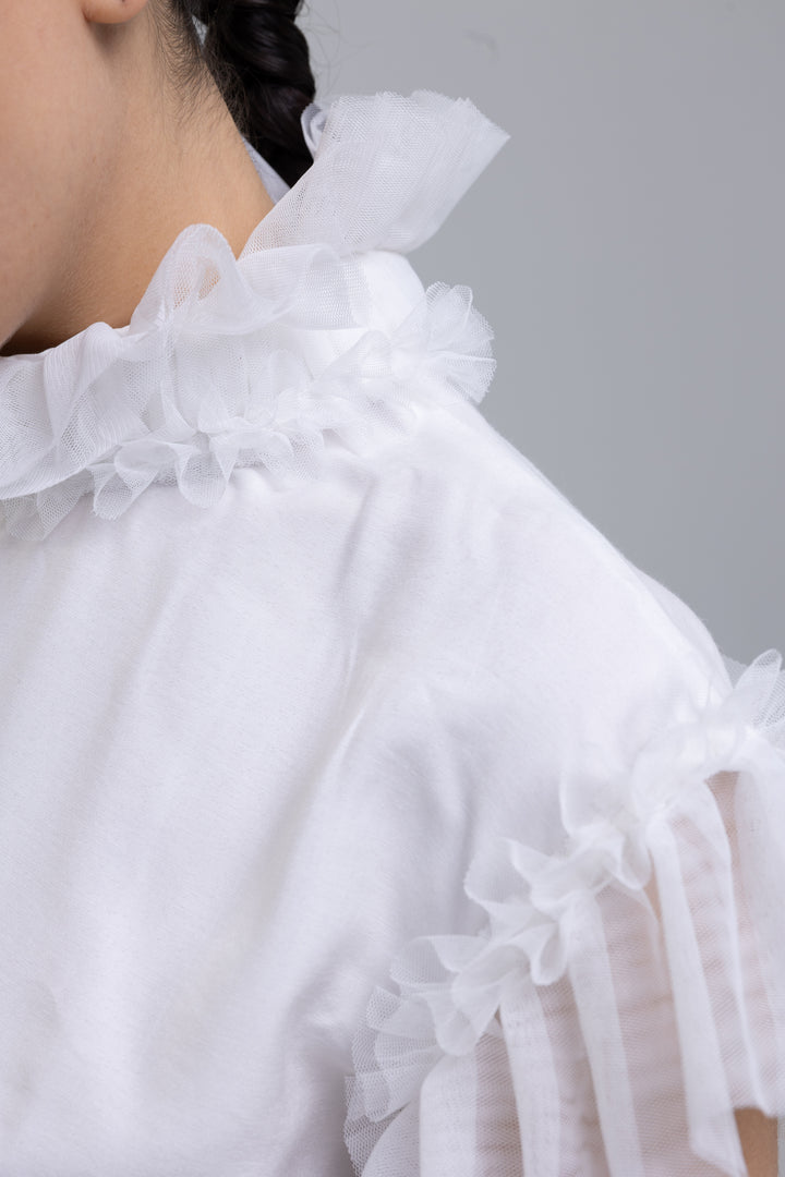 Silk Linen Frilled Lace Blouse