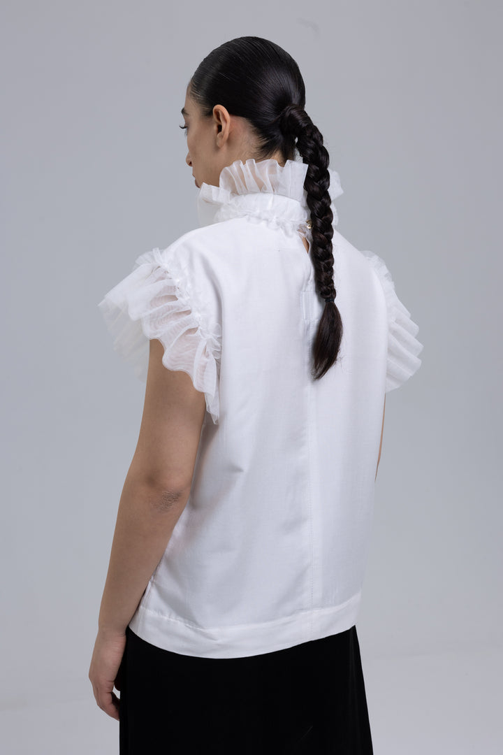 Silk Linen Frilled Lace Blouse