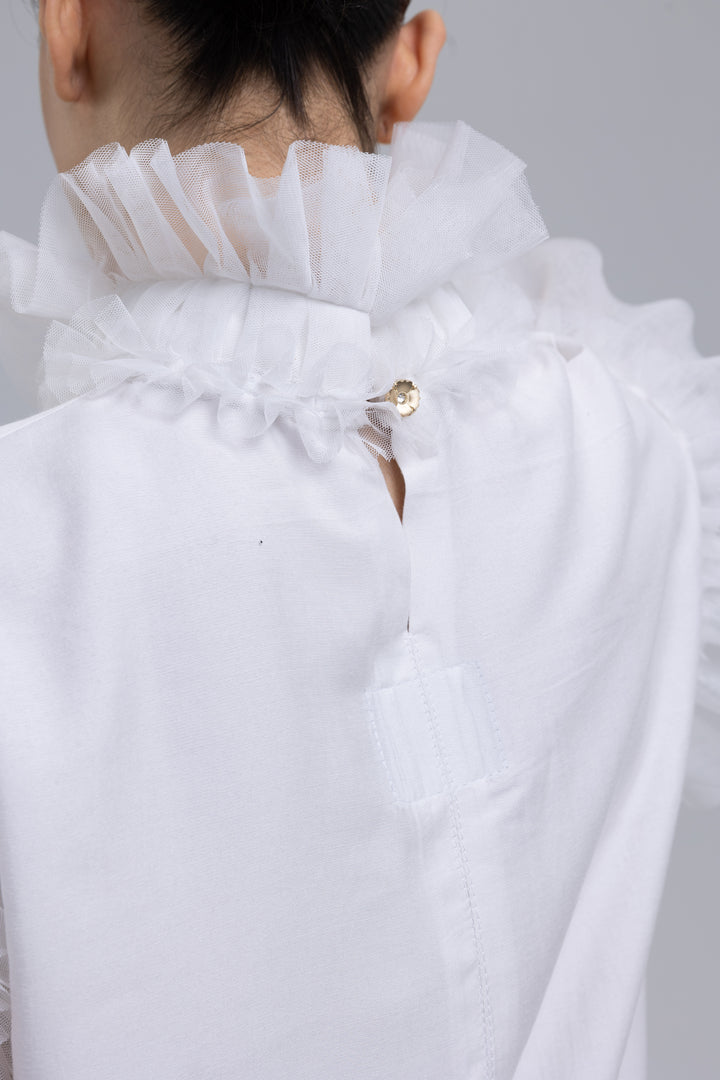 Silk Linen Frilled Lace Blouse