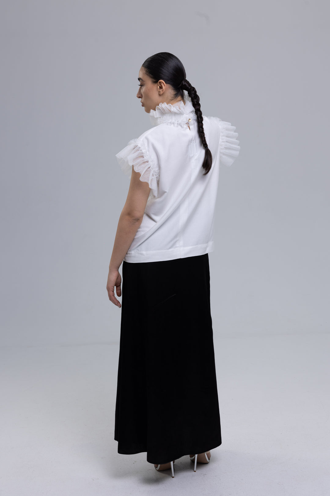 Silk Linen Frilled Lace Blouse