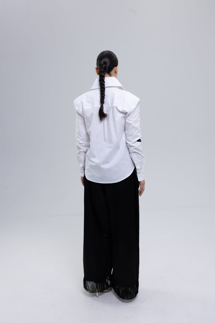 Viscose Satin Wide-Leg Fringed Pants