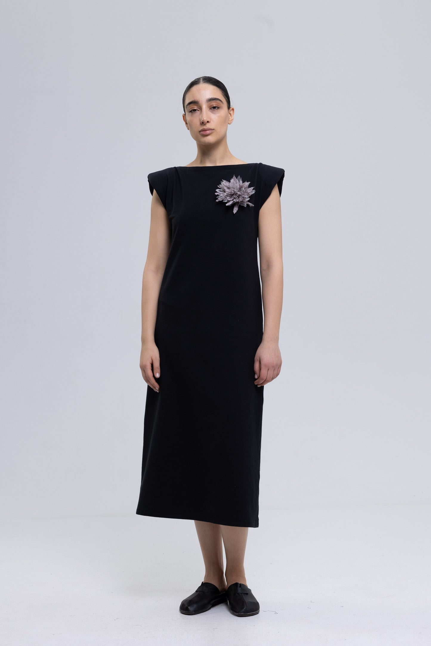French terry cotton high quality dress with handmade flower