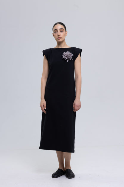French terry cotton high quality dress with handmade flower