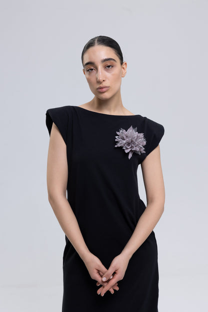 French terry cotton high quality dress with handmade flower