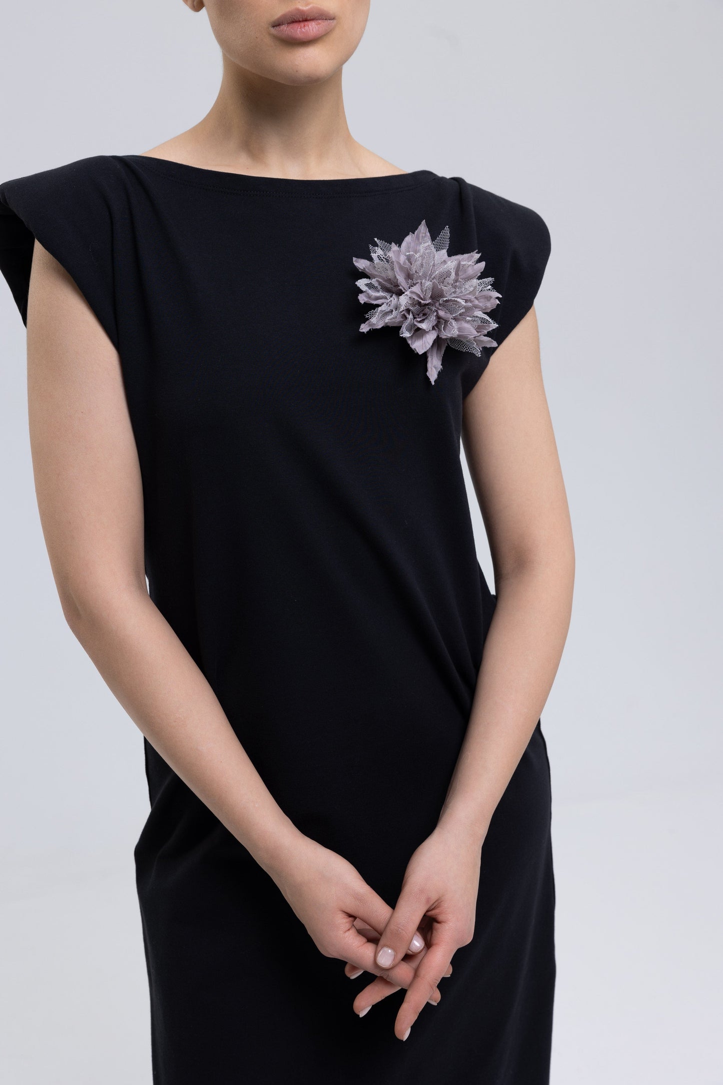French terry cotton high quality dress with handmade flower