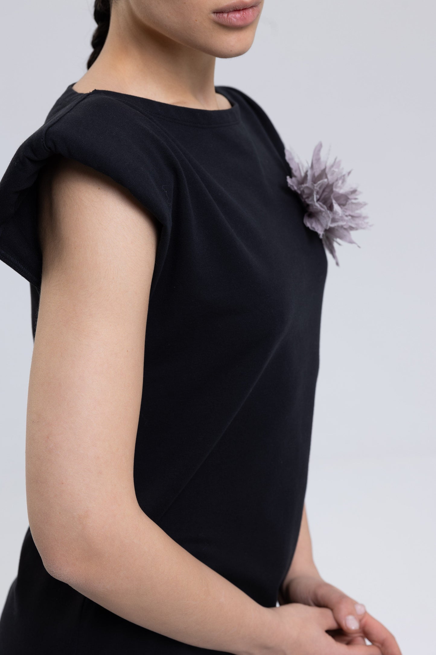 French terry cotton high quality dress with handmade flower