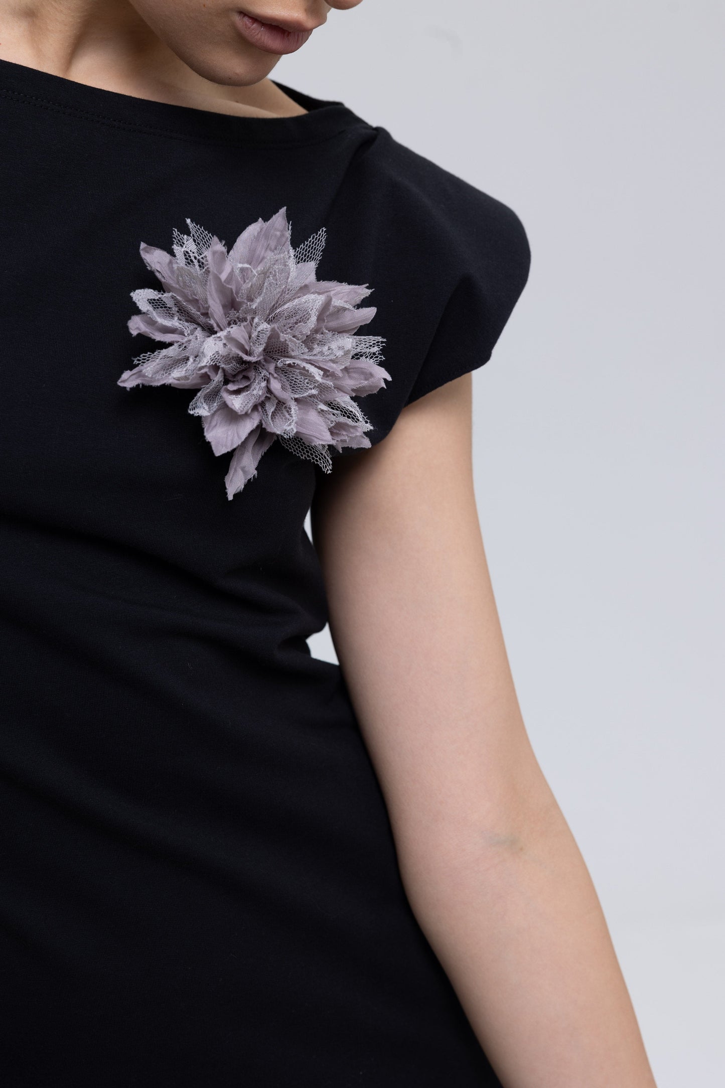French terry cotton high quality dress with handmade flower