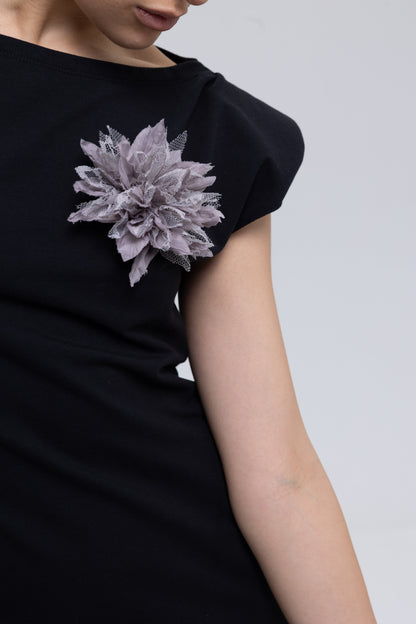 French terry cotton high quality dress with handmade flower