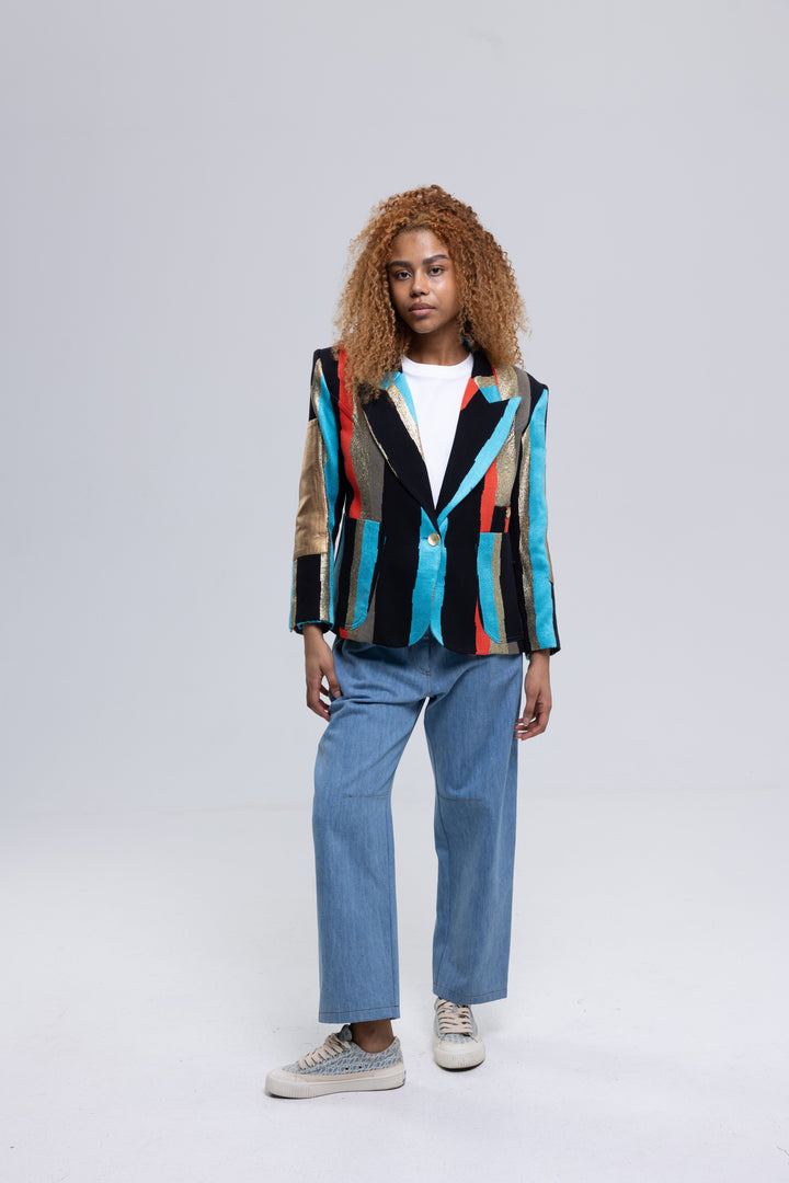 French Glam Single-Breasted Striped Blazer