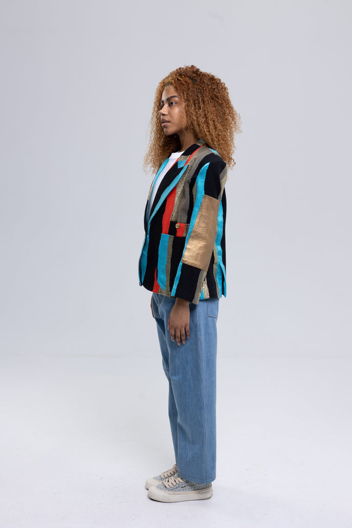 French Glam Single-Breasted Striped Blazer