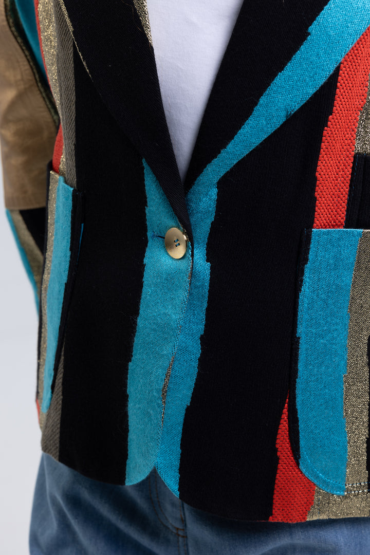 French Glam Single-Breasted Striped Blazer
