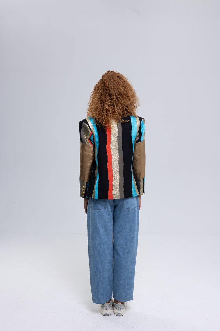 French Glam Single-Breasted Striped Blazer