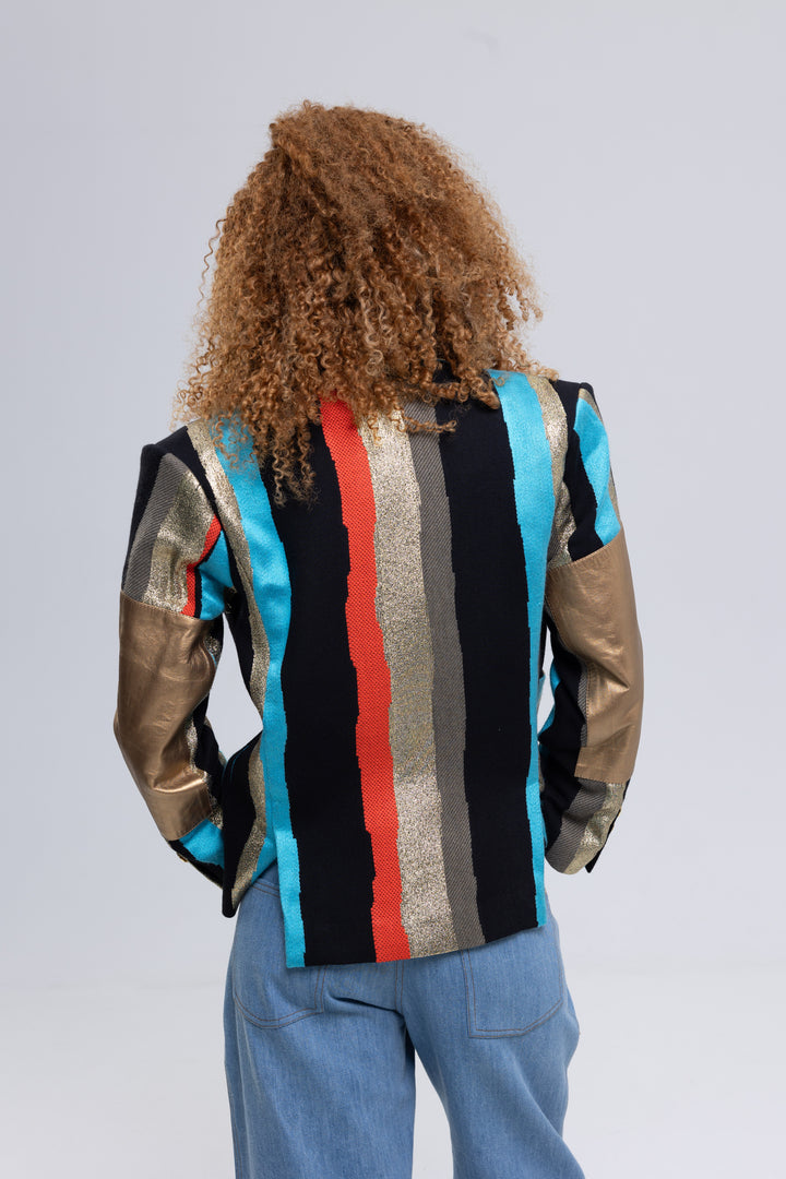 French Glam Single-Breasted Striped Blazer