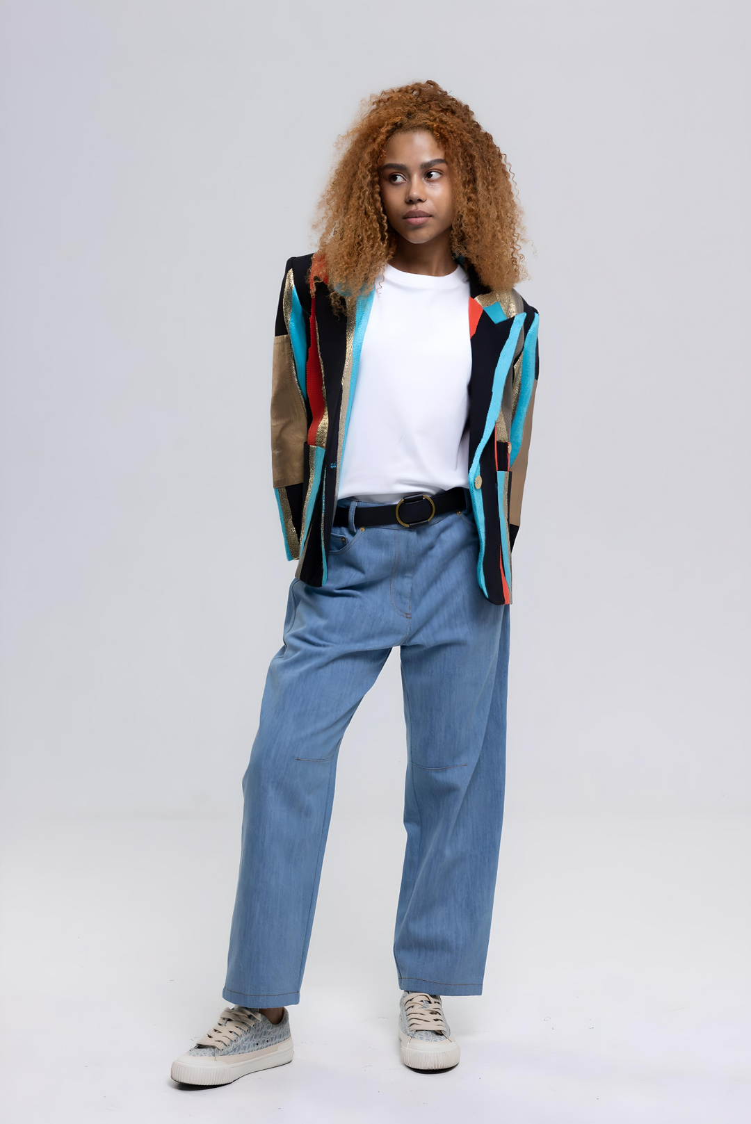 High-Rise Tapered Denim Trousers