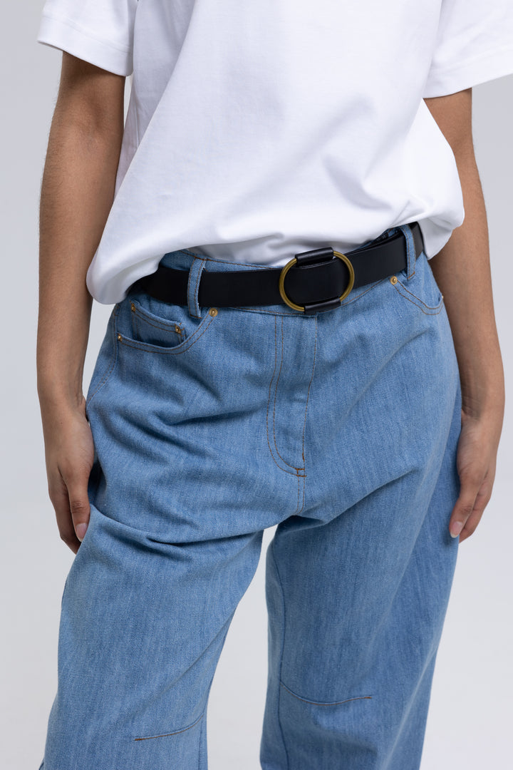 High-Rise Tapered Denim Trousers