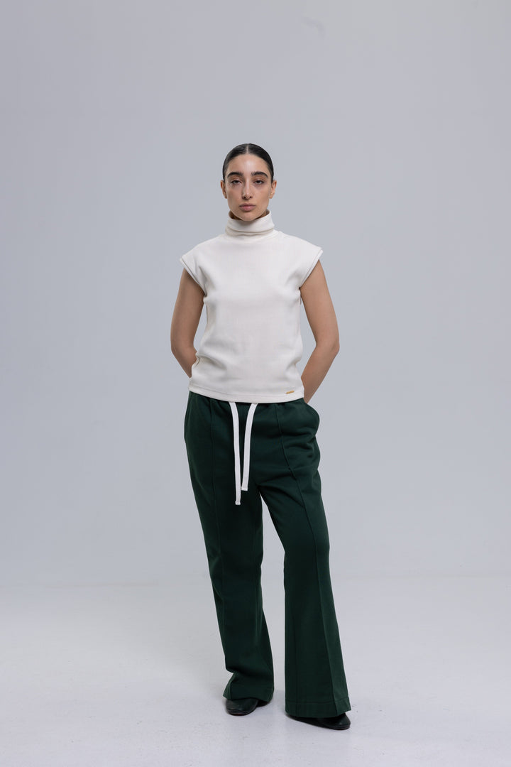 Ribbed Cotton Sleeveless Turtleneck Top