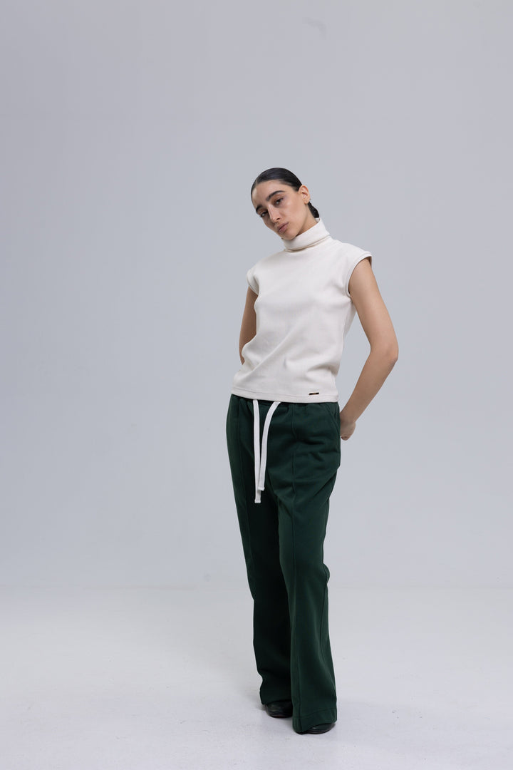 Ribbed Cotton Sleeveless Turtleneck Top