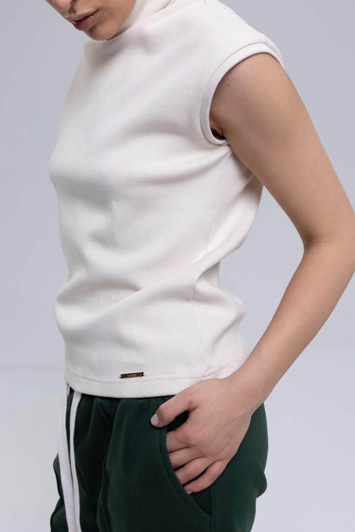 Ribbed Cotton Sleeveless Turtleneck Top