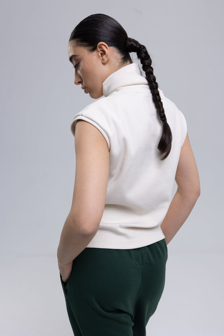 Ribbed Cotton Sleeveless Turtleneck Top