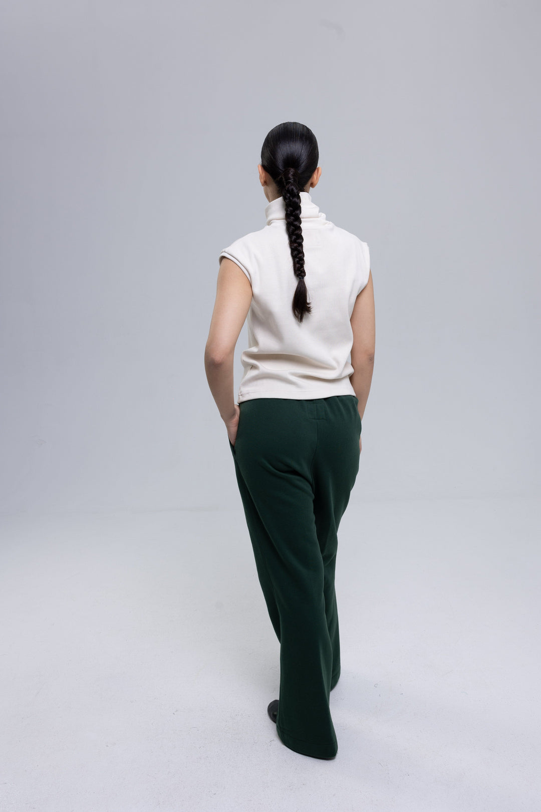Ribbed Cotton Sleeveless Turtleneck Top