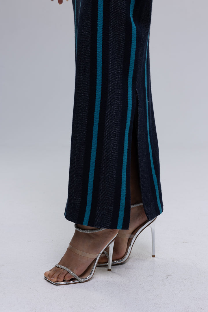 French Terry Striped Woven Maxi Dress