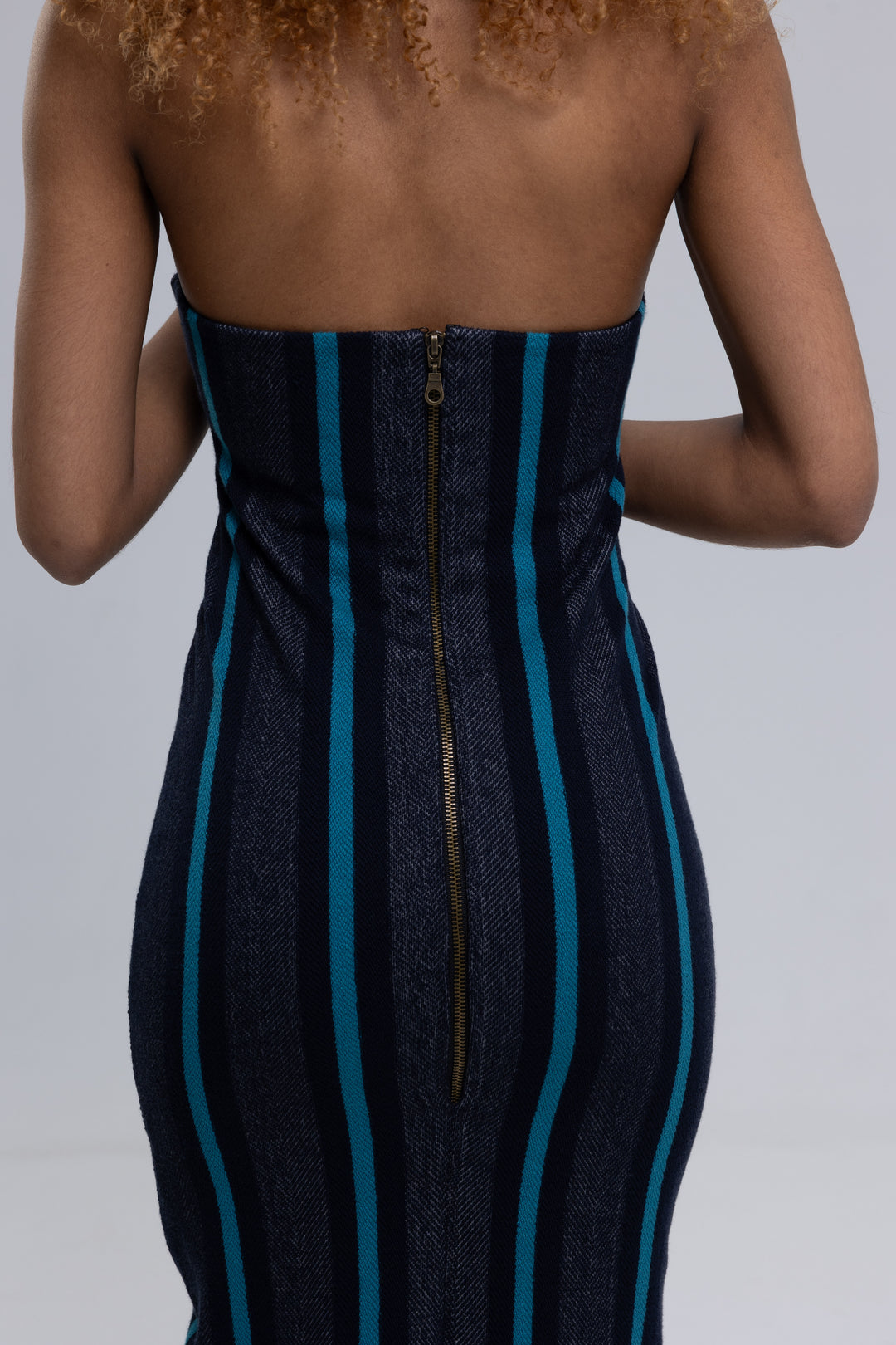 French Terry Striped Woven Maxi Dress