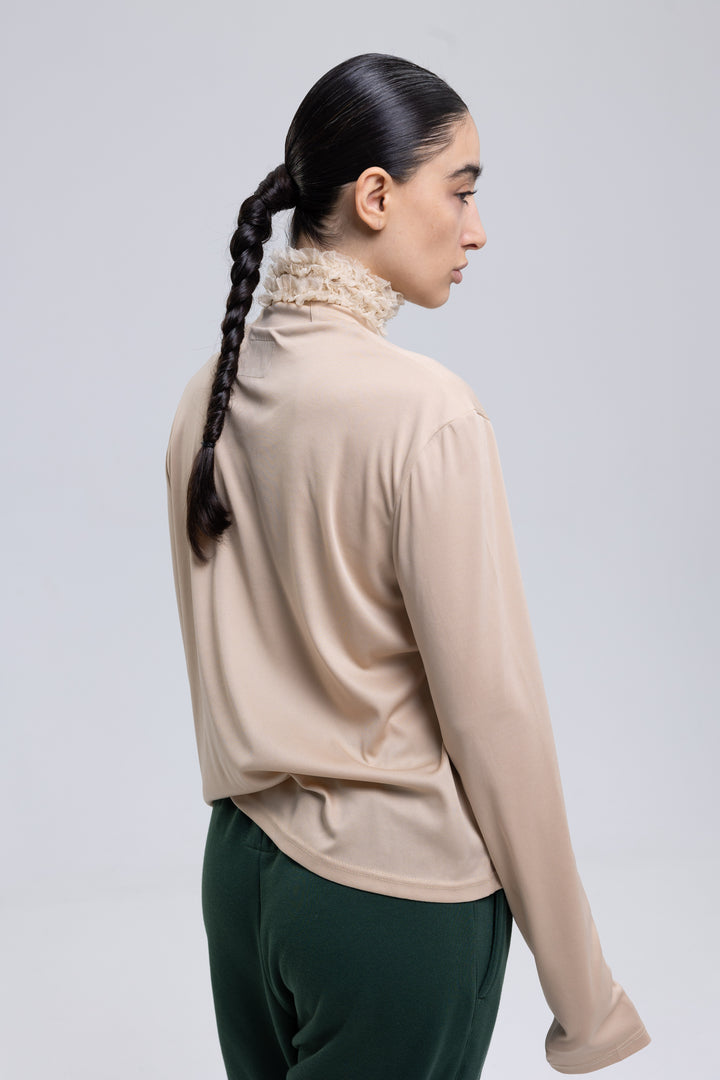 Lightweight Polyester Knit High-Neck Blouse