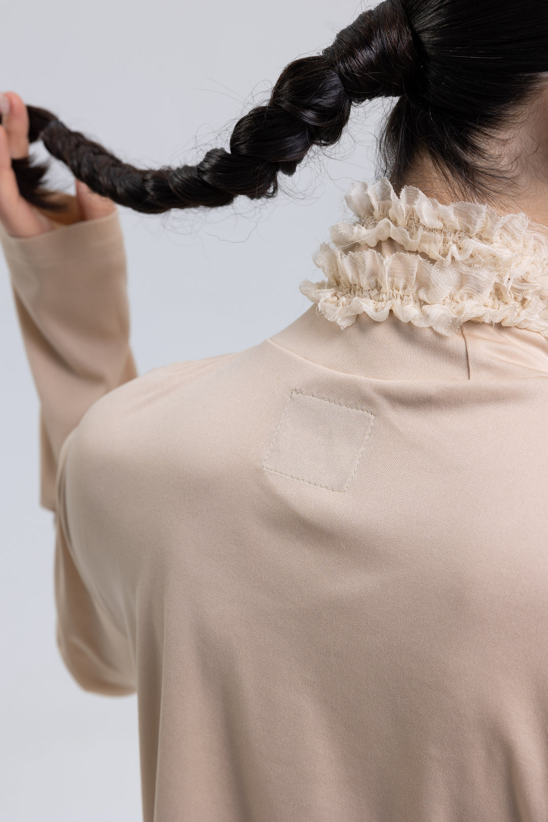 Lightweight Polyester Knit High-Neck Blouse