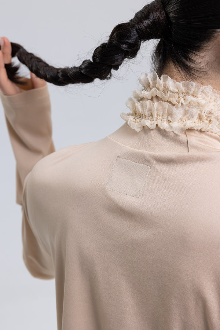 Lightweight Polyester Knit High-Neck Blouse