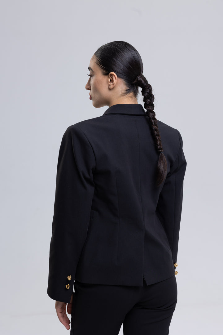 Single-Breasted Stretchy Slim-Cropped Trousers Ensemble