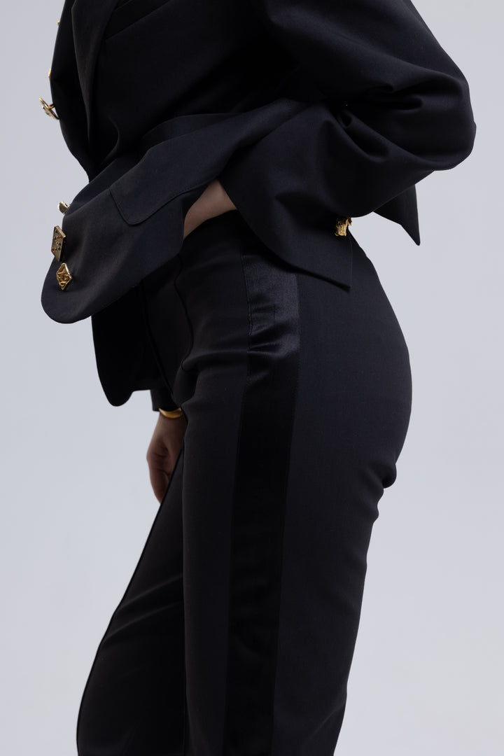 Single-Breasted Stretchy Slim-Cropped Trousers Ensemble