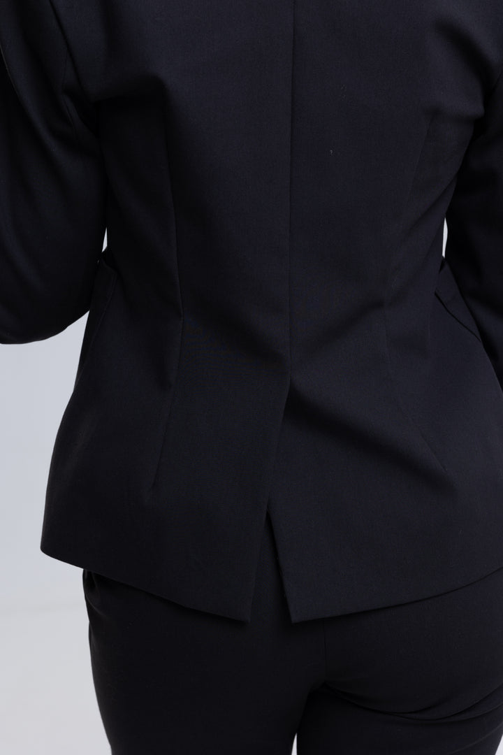 Single-Breasted Stretchy Slim-Cropped Trousers Ensemble