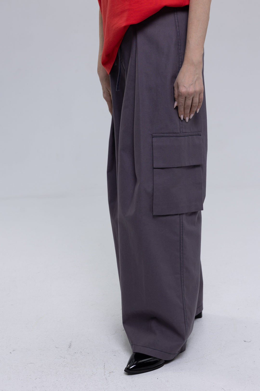 Wide-Leg Soft Cotton Canvas Cargo Trousers