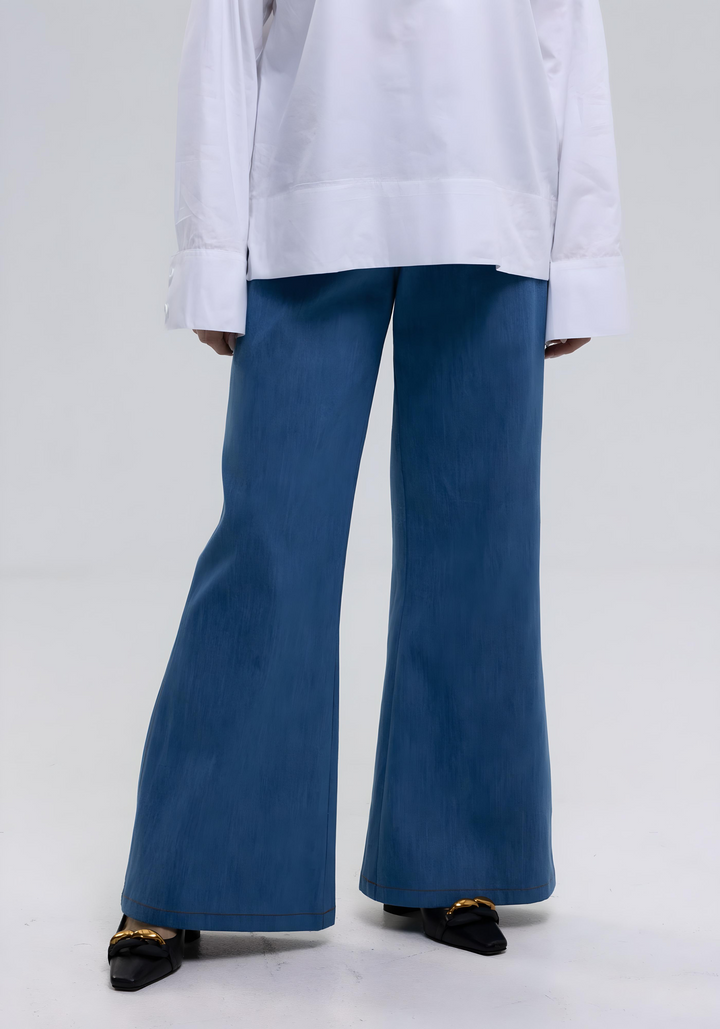 Stretchy Denim Flared Trousers