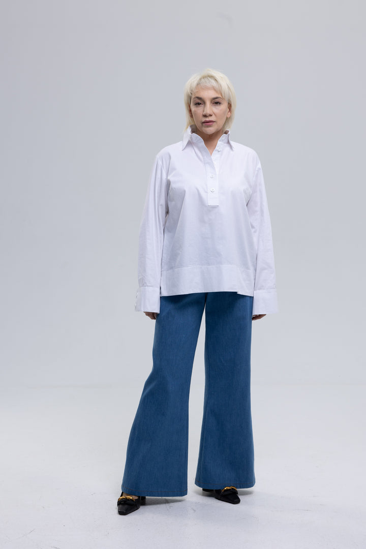 Stretchy Denim Flared Trousers