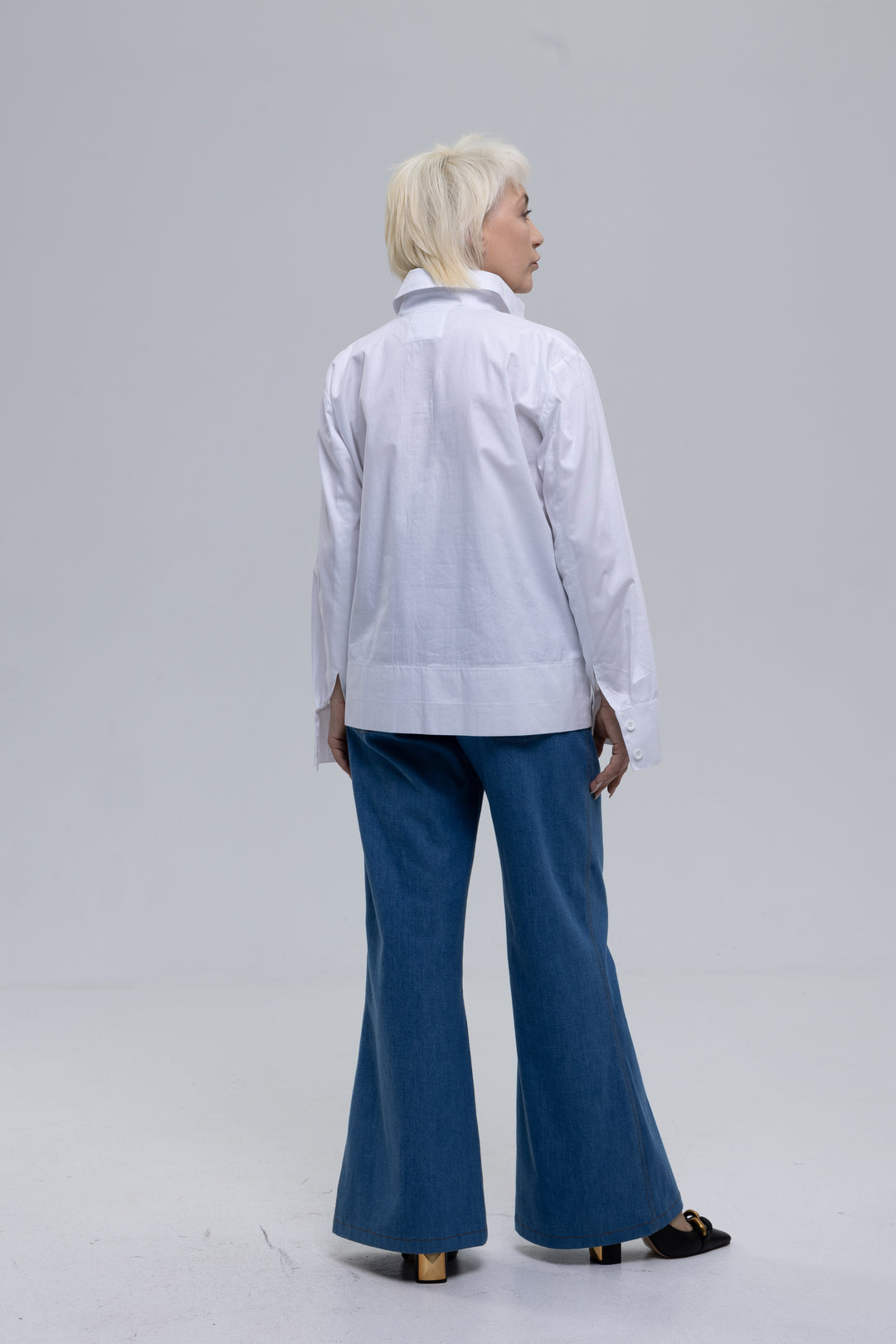 Stretchy Denim Flared Trousers