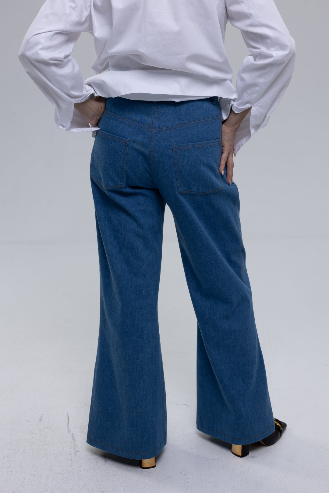 Stretchy Denim Flared Trousers
