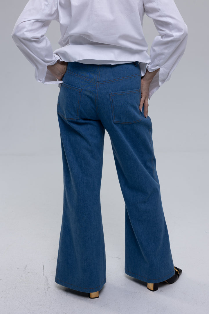 Stretchy Denim Flared Trousers