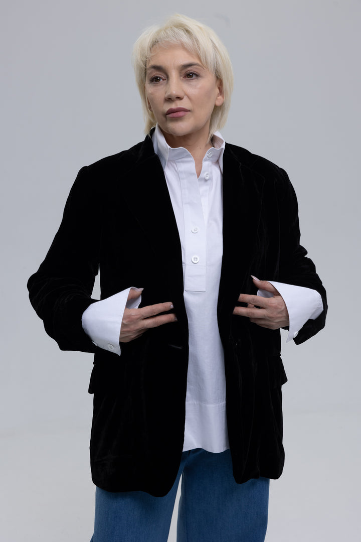 Mulberry Silk Velvet Single-Breasted Blazer
