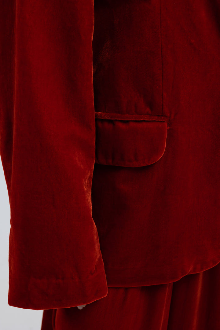 Single-Breasted Mulberry Silk Velvet Trousers Ensemble