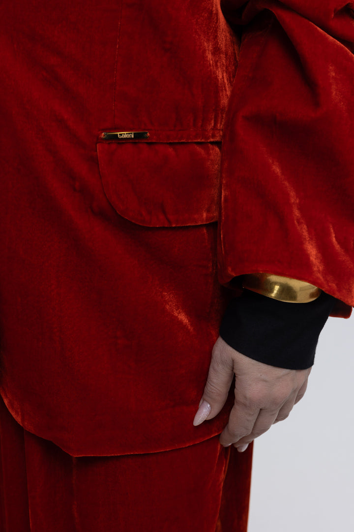 Single-Breasted Mulberry Silk Velvet Trousers Ensemble
