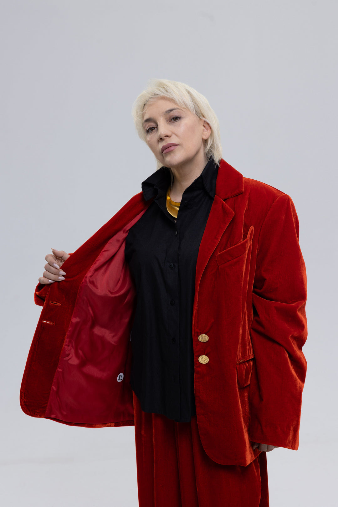 Single-Breasted Mulberry Silk Velvet Trousers Ensemble