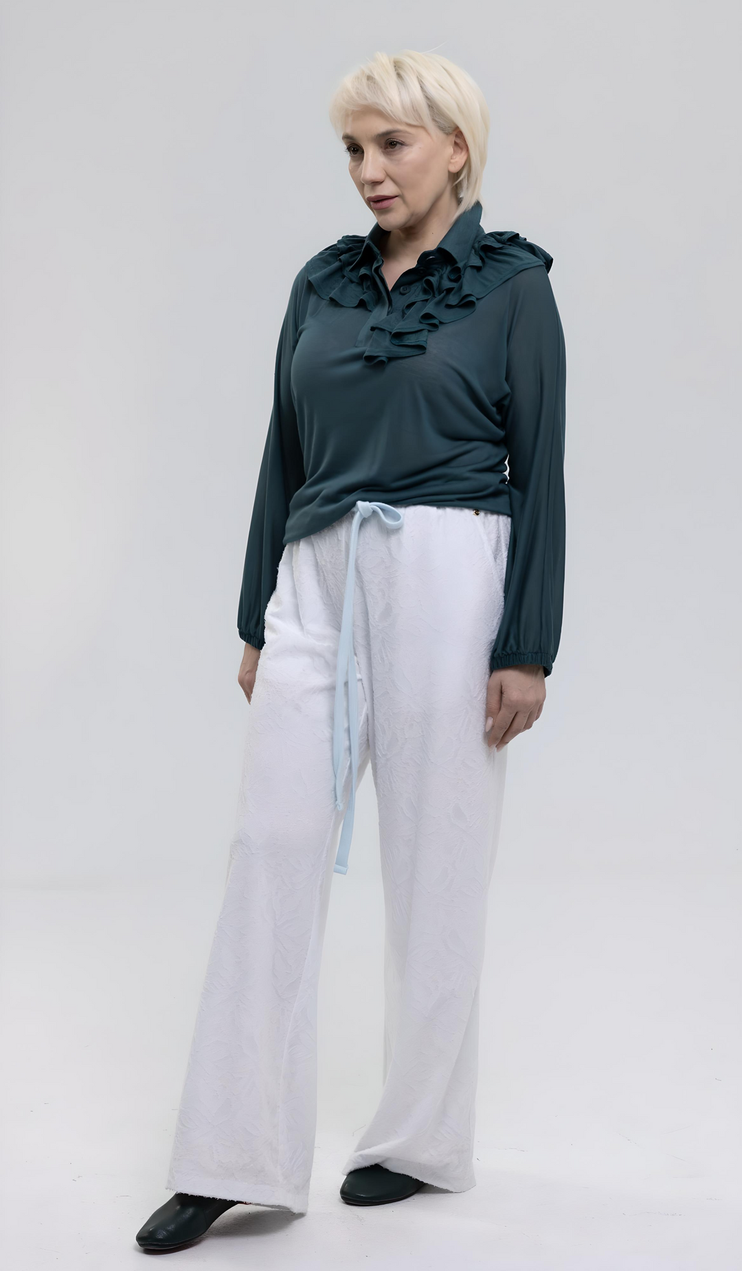 Knit Jacquard Sheer Wide-Leg Pants