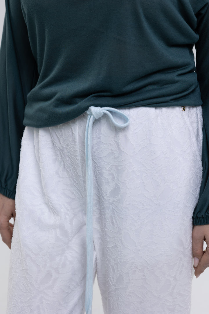 Knit Jacquard Sheer Wide-Leg Pants