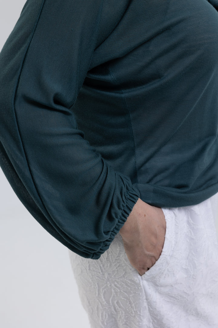 Silk Modal Jersey Knit Ruffle Polo Blouse
